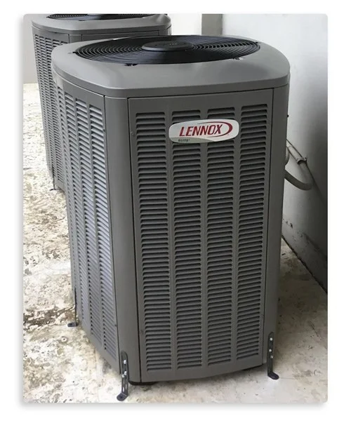 A grey Lennox Elite air conditioning unit