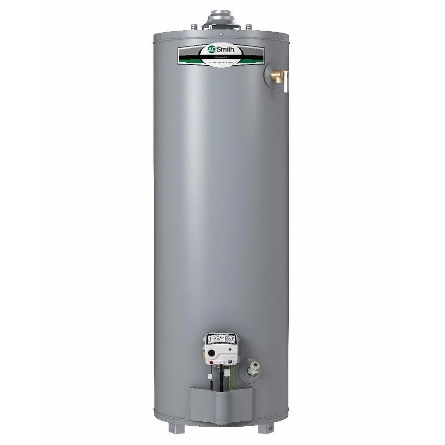 A grey electric water heater